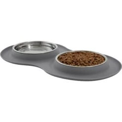 Frisco Double Stainless Steel Pet Bowl With Silicone Mat -Frisco Sales Store 215986 PT2. AC SS1800 V1591020064