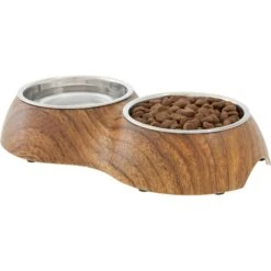 Frisco Double Stainless Steel Bowl, Wood Design 2 Frisco Double Stainless Steel Bowl, Wood Design -Frisco Sales Store 216068 PT2. AC SS1800 V1591021015