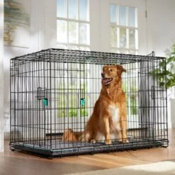Frisco Heavy Duty Enhanced Lock Double Door Fold & Carry Wire Dog Crate & Mat Kit