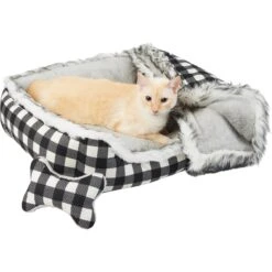 Frisco Buffalo Check Cuddler Pet Bed & Gift Set, Black & White -Frisco Sales Store 299397 PT2. AC SS1800 V1639093612