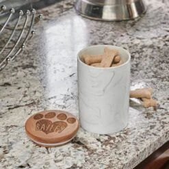 Frisco Ceramic Marble Print Personalized Treat Jar With Wood Lid, 3.75 Cups -Frisco Sales Store 301181 PT2. AC SS1800 V1630332462