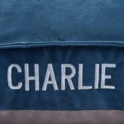 Frisco Personalized Navy Bolstered Bed With Navy Check Bolster, X-Large -Frisco Sales Store 311768 PT4. AC SS1800 V1630593983