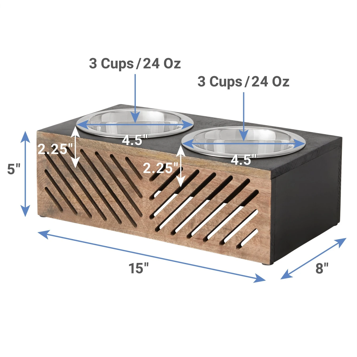 Frisco Premium Wood Elevated Stainless Steel Double Diner Dog & Cat Bowl, Black, 3 Cup Frisco Premium Wood Elevated Stainless Steel Double Diner Dog & Cat Bowl, Black, 3 Cup -Frisco Sales Store 331509 PT1. AC SS1800 V1652976218