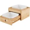 Frisco Elevated Non-Skid Bamboo Melamine Bowl Double Diner With Bamboo Stand